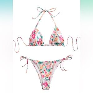 NEW SweatyRocks Floral 2 Piece Bikini Swimsuit, Pink Mint Green, Size XS
